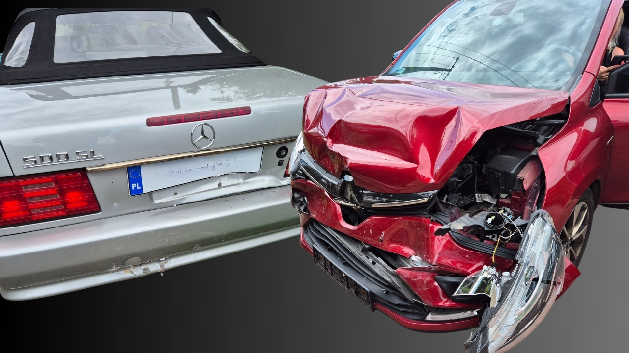 mercedes 500sl wypadek sl500 kolizja clio z mercedesem 500sl