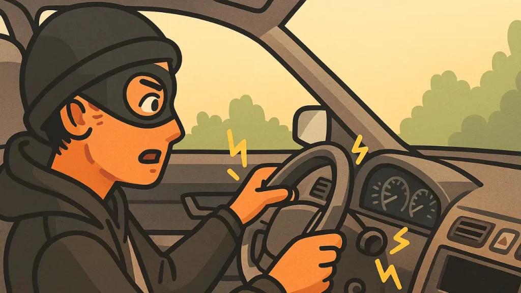 thief driving a car stolen through a relay attack